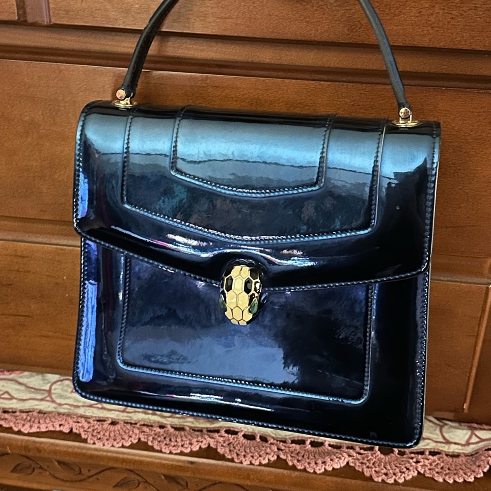 Bulgari Black Patent Leather Bag with Gold Accent